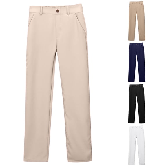 Zylarhe Boys' Pants Stretch Pull On Chino School Uniforms Youth Twill Pants for Kids Beige 13-14 Years