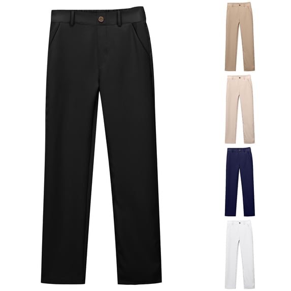 Zylarhe Boys' Pants Stretch Pull On Chino School Uniforms Youth Twill Pants for Kids Black 7-8 Years