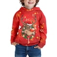 thumbnail image 1 of Zylarhe Boys Reindeer Hooded Winter Christmas Sweatshirt Soft Warm Pullover Kids Fashion Holiday Everyday Comfort Cozy Casual Wear 9-10 Years Red, 1 of 5