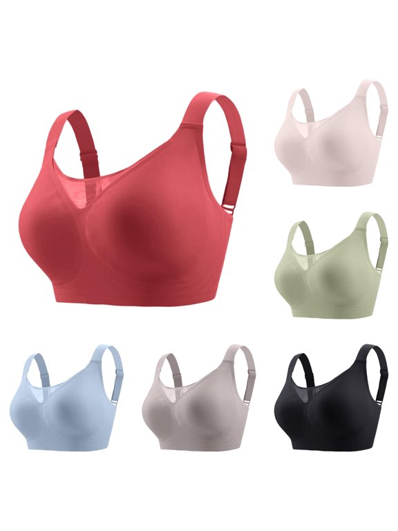Bras for Women, Non Wired Bra Women's Padded Full Cup Bra Without Underwire With Padding Seamless Bustier Bralette Breathable Soft Sports Bra Light Support Red XXL
