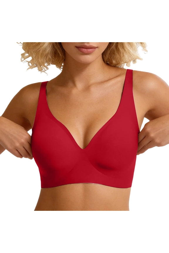 Bras for Women, Comfort Wireless Bra Push Up No Underwire Seamless Daily Bras Brazier for Women Red L