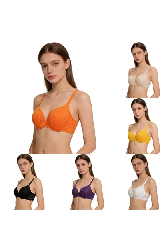 Bras for Women, Lace Push Up Bra For Lift And Support With Side Coverage And Elegant Design Compression Bra Orange 90B