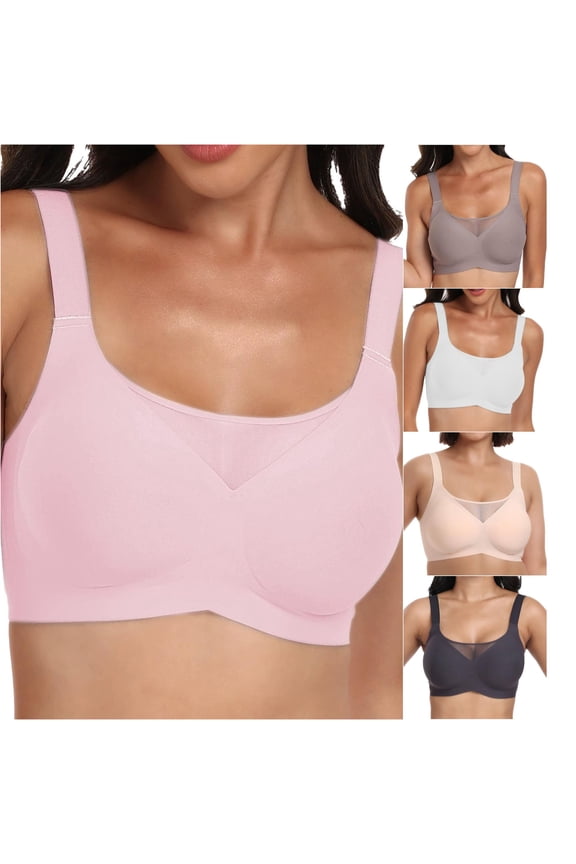 Bras for Women, Plus Size Seamless Jelly Bra With No Underwire Bra And Sag Retraction Bra Super Push up Bra Pink L