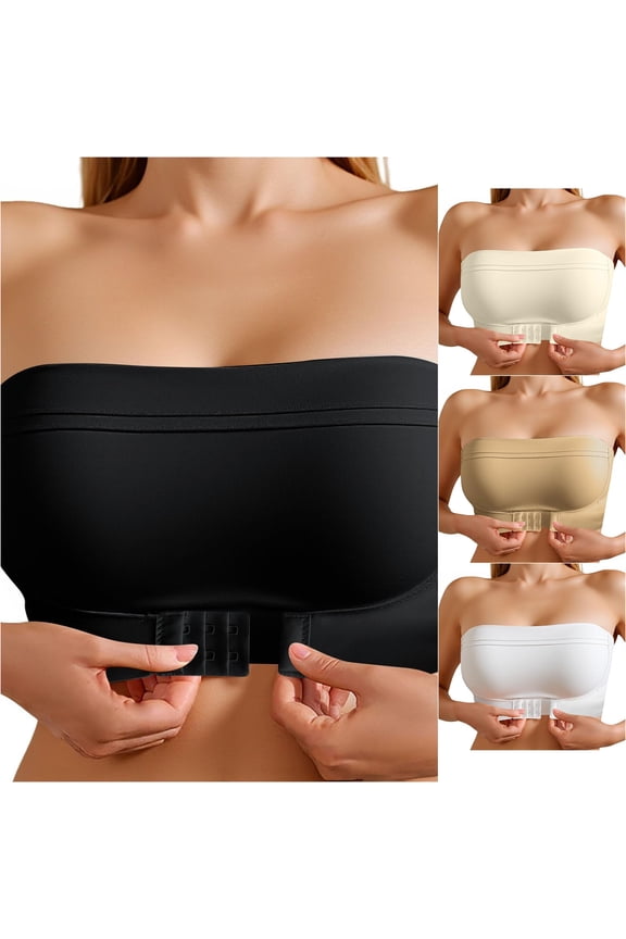Bras for Women, Strapless Silicone Bra Push Up Backless Sticky Bras For Cleavage Enhancer plus Size Sports Bra Black 34