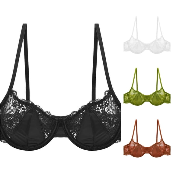 Zylarhe Bras for Women, Thin Half Cup Lace Underwear For Women With Big And Small Pure Desire Push Up Sagging Bra Sports Bra with Clasp Black 32
