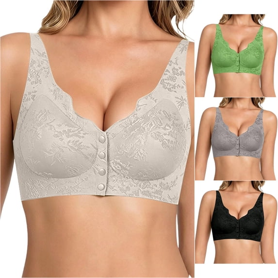 Zylarhe Bras for Women, Women’s Front Closure Push Up Lifting Seamless Shaping Back Smoothing Bra Wireless Women Bras plus Size Front Hook Beige XXXL