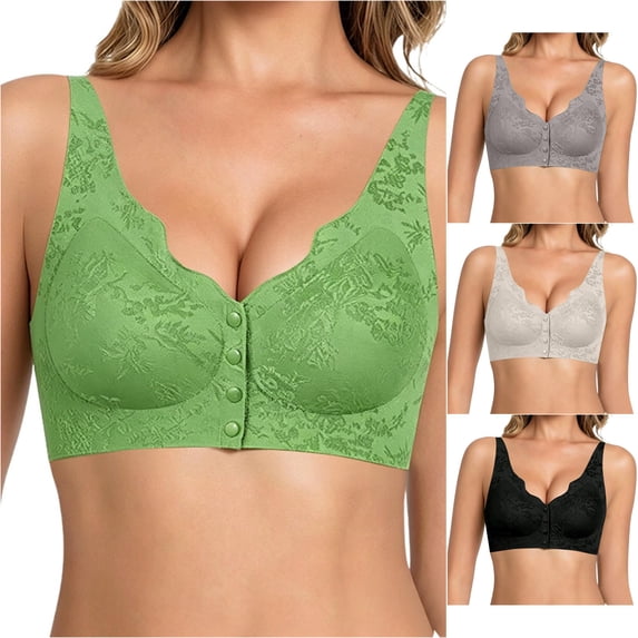 Zylarhe Bras for Women, Women’s Front Closure Push Up Lifting Seamless Shaping Back Smoothing Bra Wireless Women Bras plus Size Front Hook Green M