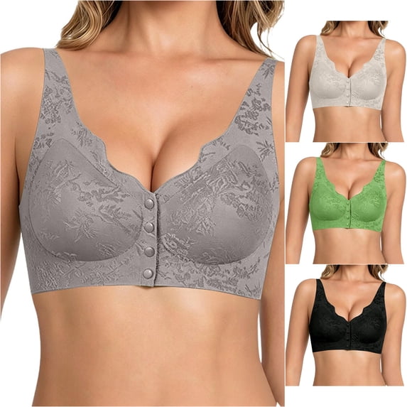 Zylarhe Bras for Women, Women’s Front Closure Push Up Lifting Seamless Shaping Back Smoothing Bra Wireless Women Bras plus Size Front Hook Purple XXL
