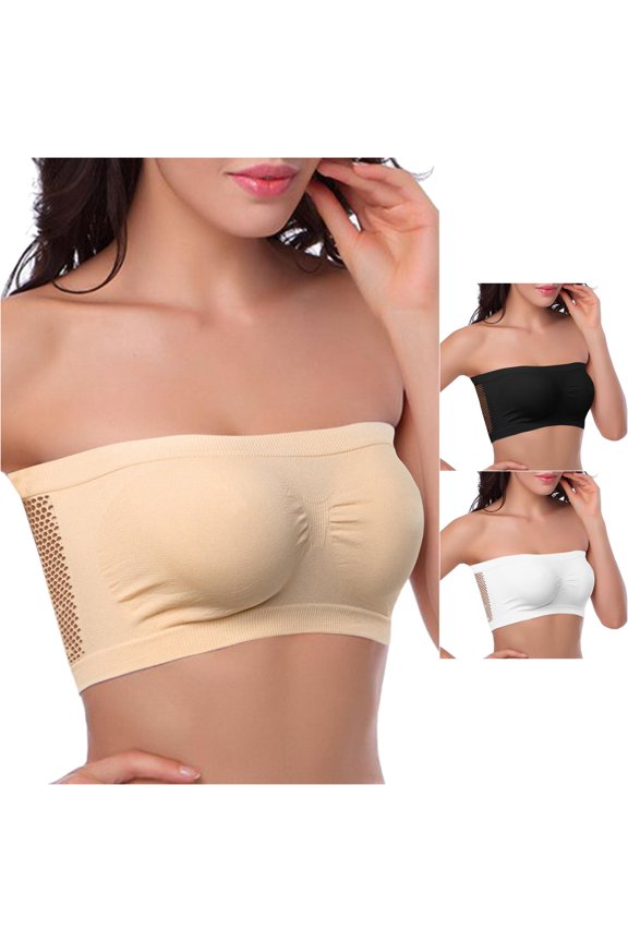 Bras for Women, Womens Non Padded Bandeau Bra Wire Free Strapless Convertible Bralettes Basic Layer Tube Top Bra Glasses Rack Khaki M