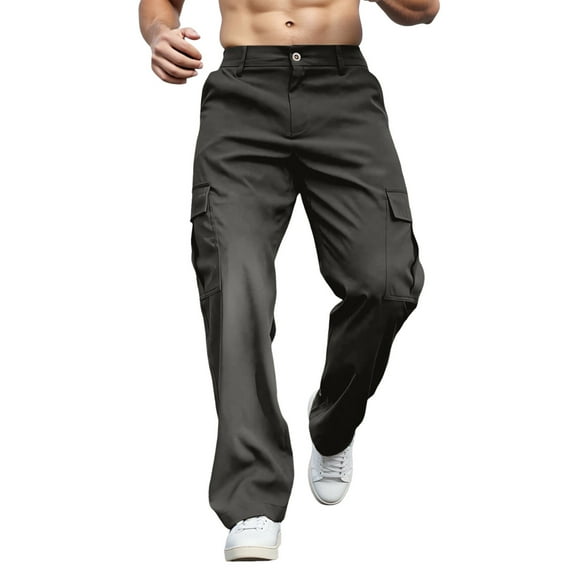 Zylarhe Casual Pants for Men Cargo Trousers Men's Stretch Regular Fit Chino Trousers Cargo Wide Casual Trousers With Side Pockets Wide Leg Trousers Elegant Loose Hiking Trousers Outdoor Workout Pants
