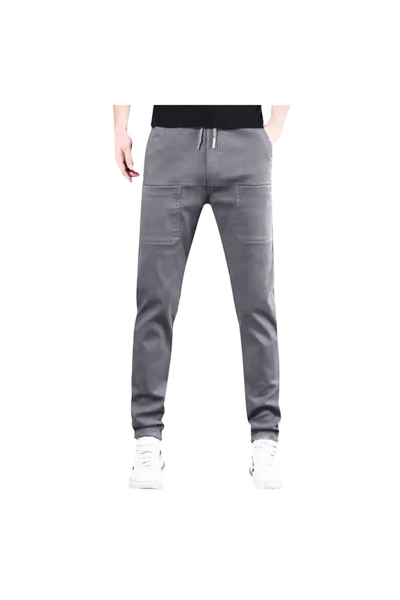 Casual Pants for Men European Solid Color Splicing Pocket Elastic Straight Leg Pants For Men Casual Loose Trend Foreign Trade Sports Pants Tie