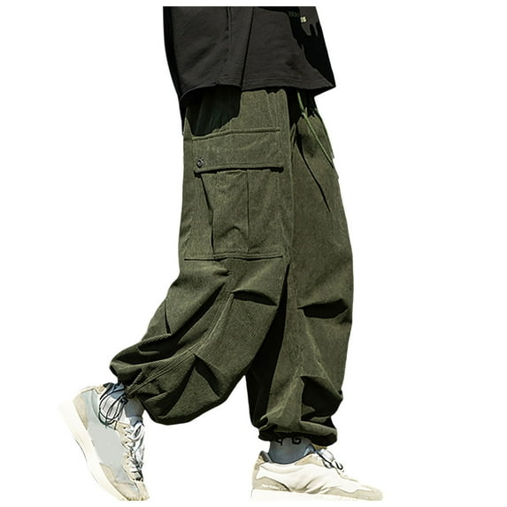 Zylarhe Casual Pants for Men Men's Corduroy Pants Couples Casual Cargo Pants Fashion Autumn Winter Straight Leg Wide Pants Mens Workout Pants with Pockets