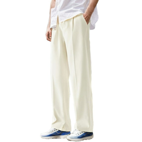 Zylarhe Casual Pants for Men Male Casual Loose Solid Color Suit Pants Straight Ice Silk Thin Style Drape Suit Slit Casual Pants Casual