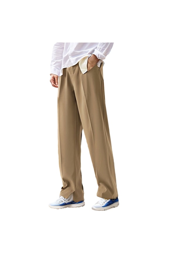 Casual Pants for Men Male Casual Loose Solid Color Suit Pants Straight Ice Silk Thin Style Drape Suit Slit Casual Pants Casual