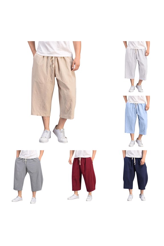 Casual Pants for Men, Men Baggy Wide Leg Pants Hanging Crotch Hop Calf Length Mid Rise Pockets Trousers White2 M