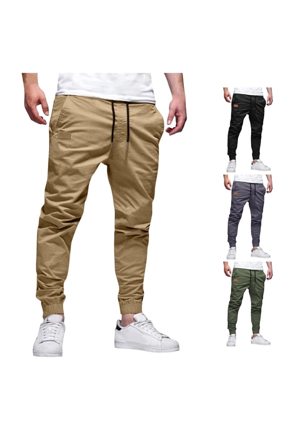 Casual Pants for Men, Men's Cargo Pants Joggers with Pockets Casual Sweatpants Chino Twill Track Jogging Pant Khaki XXL