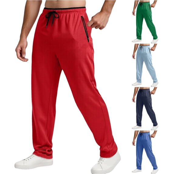 Zylarhe Casual Pants for Men, Men's Casual Pants Sweatpants Mesh Lightweight Breathable Athletic Zip Pockets Workout Running Red XXL