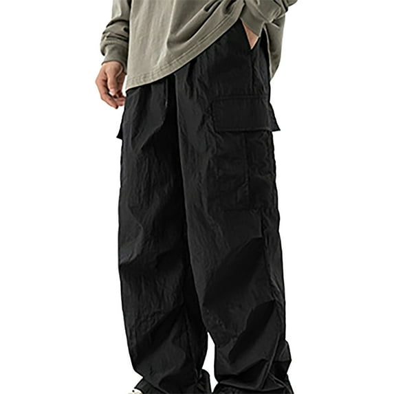 Zylarhe Casual Pants for Men Men's Metallic Casual Pants Loose Micro Crease Cargo Pants Cute