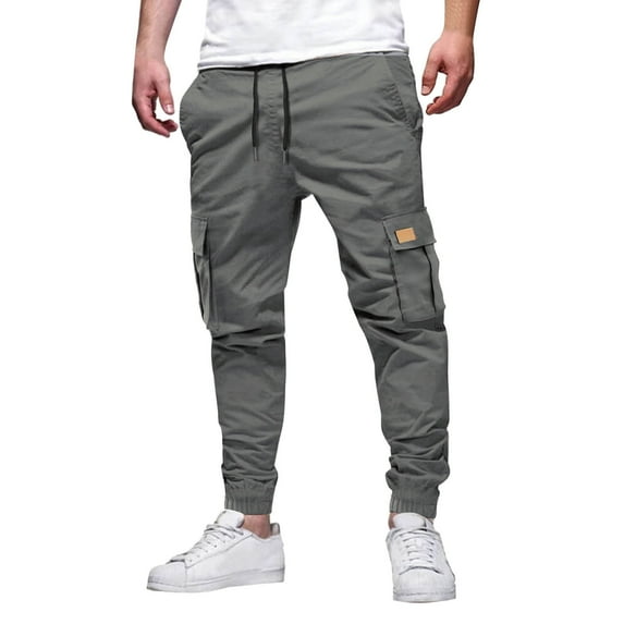 Zylarhe Casual Pants for Men Men's Trousers Fashion Casual Length Full Mid Waist Pocket Pant Men's Solid Pencil Men's Pants Indoor
