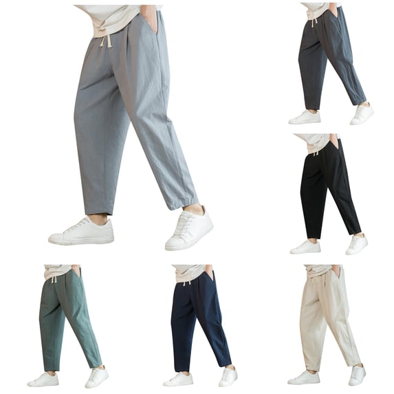 Zylarhe Casual Pants for Men, Mens Fashion Loose Casual Nine Point Trousers Crotch Harem Pants Elastic Waist Streetwear Jogger Grey M