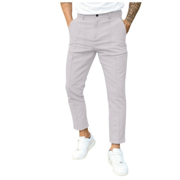 Zylarhe Casual Pants for Men New Men's Double Fold Line Solid Color Casual Pants Material Foam