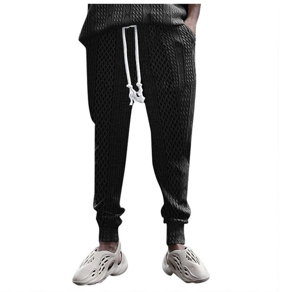 Zylarhe Casual Pants for Men Solid Color Jacquard Drawstring Casual Pants European And Autumn Loose Business Comfortable Trendy Pants Bedroom with