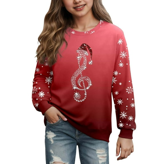Zylarhe Girls Hoodies & Sweatshirts Christmas Cozy Pullover Sweater for Kids Casual Fashion 9-10 Years Red