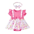 thumbnail image 1 of Zylarhe Easter Baby Girl Outfit Ribbed Short Sleeve Bodysuit With Attached Dress And Bow Detail For Spring Summer 6-9 Months Pink, 1 of 6