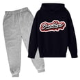 thumbnail image 1 of Zylarhe Girls Boys Sweatshirt Boys Autumn Winter Casual Letter Print Hooded Pullover and Pants Outfit Set with Long Sleeve Comfort Light Gray 13-14 Years, 1 of 2
