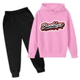 thumbnail image 1 of Zylarhe Girls Boys Sweatshirt Boys Autumn Winter Casual Letter Print Hooded Pullover and Pants Outfit Set with Long Sleeve Comfort Pink 7-8 Years, 1 of 2