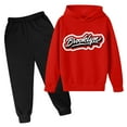 thumbnail image 1 of Zylarhe Girls Boys Sweatshirt Boys Autumn Winter Casual Letter Print Hooded Pullover and Pants Outfit Set with Long Sleeve Comfort Red 13-14 Years, 1 of 2