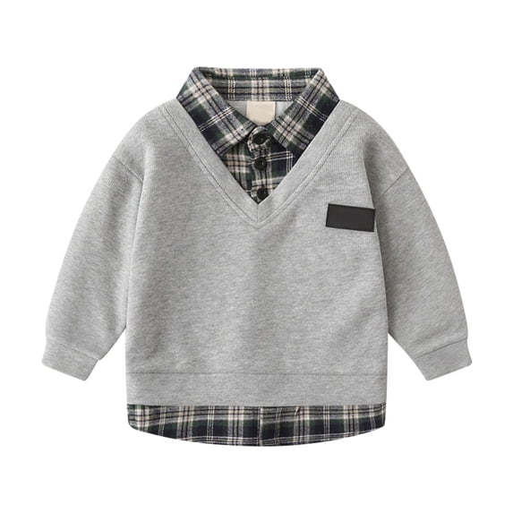 Zylarhe Girls Boys Sweatshirt Boys Autumn Winter Plaid Long Sleeve Hooded Coat with Pocket for Toddler Kids Grey 3-4 Years