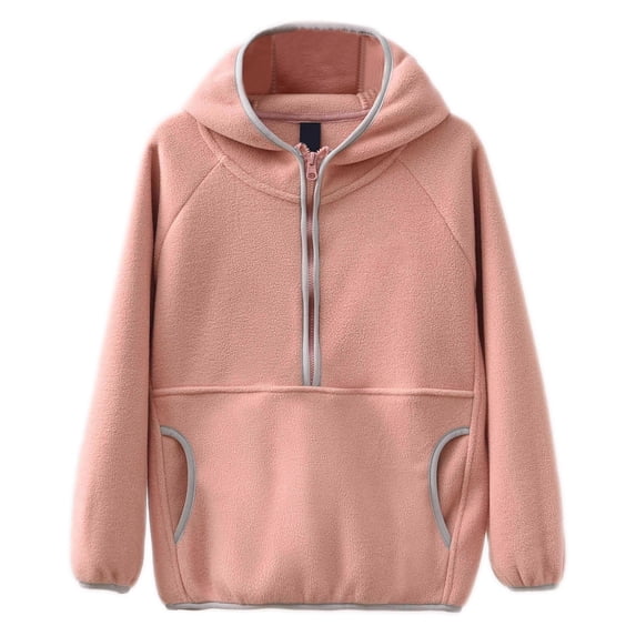 Zylarhe Girls Boys Sweatshirt Boys Girls Winter Lined Hooded Pullover Sweatshirt Warm Kids Outerwear Jacket Pink 15-16 Years