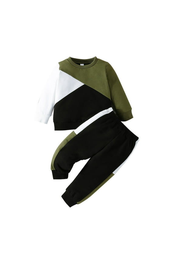 Girls Boys Sweatshirt Boys Long Sleeve Matching Pullover Sweatshirt and Pants Outfit Set Army Green 12-18 Months