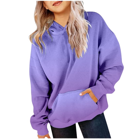 Zylarhe Girls Boys Sweatshirt Girls Hoodies & Sweatshirts Cute Hoodies For Teen Girls Hooded Sweatshirts Oversized Long Sleeve Shirts Gradient Clothes For Girls Purple 7-8 Years