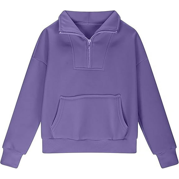 Zylarhe Girls Boys Sweatshirt Girls Half Zip Pullover Hooded Sweater With Pocket Autumn Teen Outerwear Purple 7-8 Years