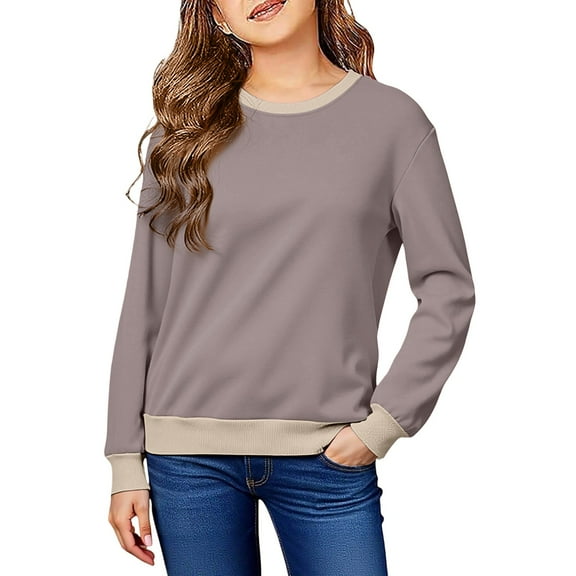 Zylarhe Girls Boys Sweatshirt Girls Hoodies & Sweatshirts Color Hooded Sweatshirt Long Sleeve Pullover Casual Soft Outerwear For Kids Youth Brown 9-10 Years