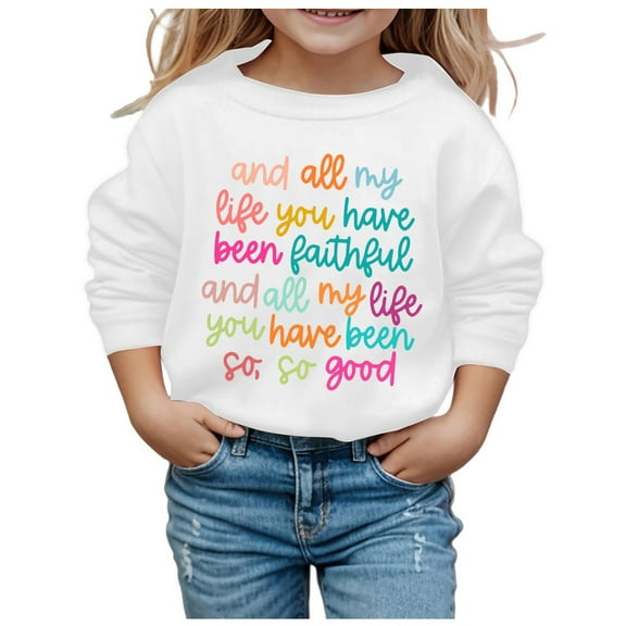 Zylarhe Girls Boys Sweatshirt Girls Hoodies & Sweatshirts Long Sleeve Soft Sweatshirt Graphic Cute Round Neck Pullovers for Kids White 6-7 Years