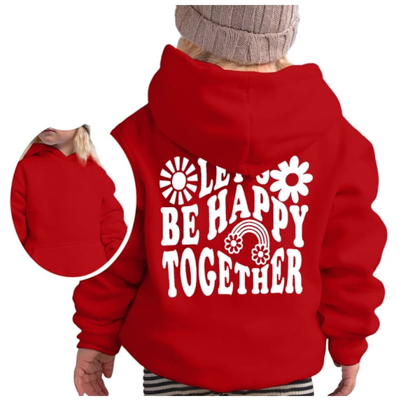 Zylarhe Girls Boys Sweatshirt Girls Long Sleeve Graphic Hooded Sweatshirt Soft Pullover Top Cute Casual Outerwear For Children Red 12-13 Years