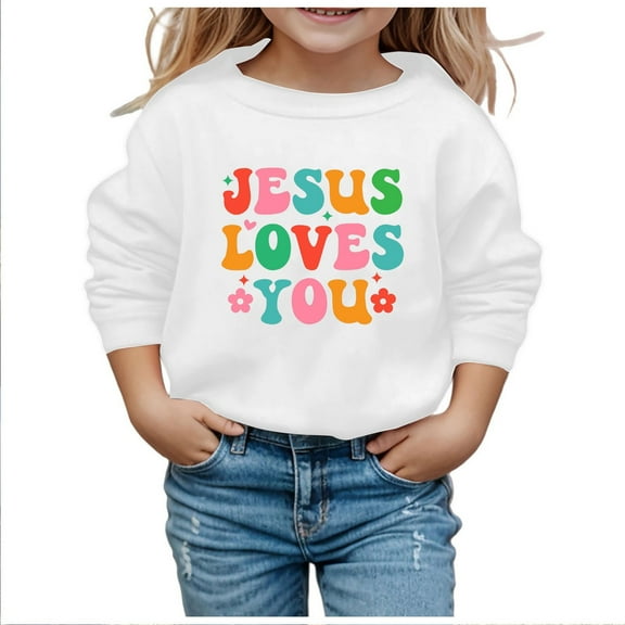 Zylarhe Girls Boys Sweatshirt Girls Long Sleeve Graphic Sweatshirt Soft Round Neck Pullover Cute Top Clothes For Kids White 5-6 Years