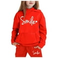 thumbnail image 1 of Zylarhe Girls Boys Sweatshirt Girls Long Sleeve Hooded Pullover Top and Pants Set Warm Solid Color Casual Outfit Red 12-13 Years, 1 of 4