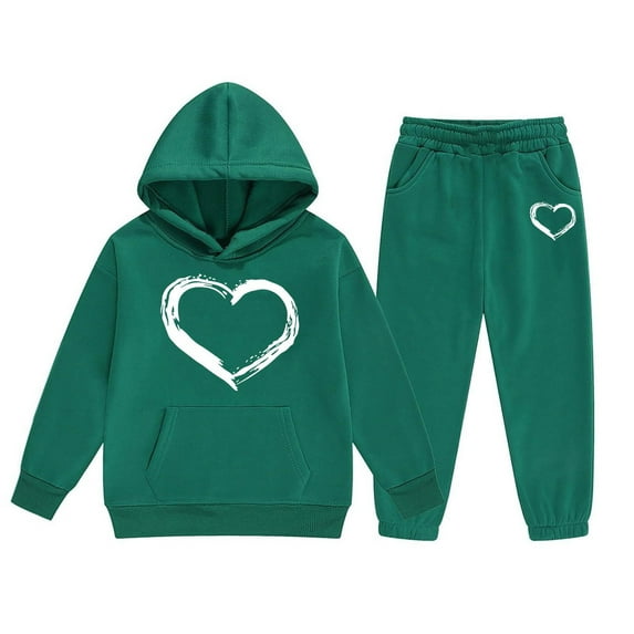 Zylarhe Girls Boys Sweatshirt Girls Long Sleeve Hooded Pullover Top and Pants Set Warm Solid Sweat Suit Outfit for Toddler Kids Dark Green 3-4 Years