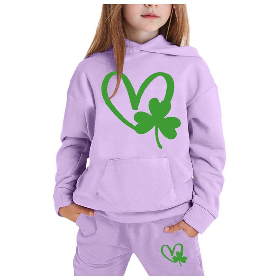 Zylarhe Girls Boys Sweatshirt Girls Long Sleeve Hoodie Pullover and Pants Set Warm Solid Color Sweat Suit Outfits for Toddler Kids Light Purple 10-11 Years
