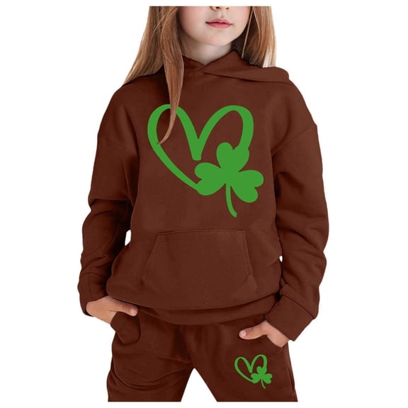 Zylarhe Girls Boys Sweatshirt Girls Long Sleeve Hoodie Pullover and Pants Set Warm Solid Color Sweat Suit Outfits for Toddler Kids Coffee 12-13 Years
