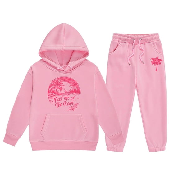 Zylarhe Girls Boys Sweatshirt Girls Long Sleeve Hoodie and Pants Set Warm Pullover Sweat Suit Outfit for Toddler Kids Pink 3-4 Years