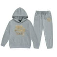 thumbnail image 1 of Zylarhe Girls Boys Sweatshirt Girls Long Sleeve Letter Print Hooded Sweater and Pants Outfit Set for Kids Grey 10-11 Years, 1 of 3