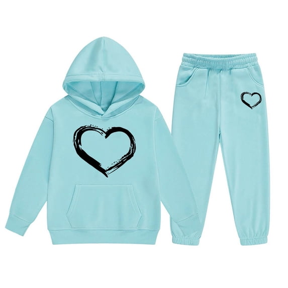 Zylarhe Girls Boys Sweatshirt Girls Outfits&Set Child Toddler Boys Girls Long Sleeve Solid Warm Hoodie Pullover Tops Pants Kids Outfits Sweat Suit Fashionable Wear Light Blue 2-3 Years
