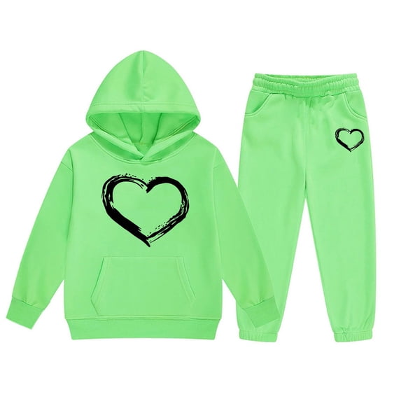 Zylarhe Girls Boys Sweatshirt Girls Outfits&Set Child Toddler Boys Girls Long Sleeve Solid Warm Hoodie Pullover Tops Pants Kids Outfits Sweat Suit Fashionable Wear Green 4-5 Years