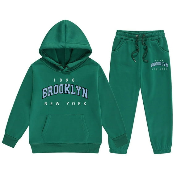 Zylarhe Girls Boys Sweatshirt Girls Outfits & Set Child Toddler Boys Girls Sweatsuits Ocean Graphic Pullover Hoodie Tops And Sweatpants Fashion Tracksuit Set Dark Green 5-6 Years