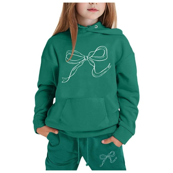 Zylarhe Girls Boys Sweatshirt Girls Outfits&Set Child Toddler Long Sleeve Solid Warm Hoodie Pullover Tops Pants Kids Sweat Suit Dark Green 7-8 Years